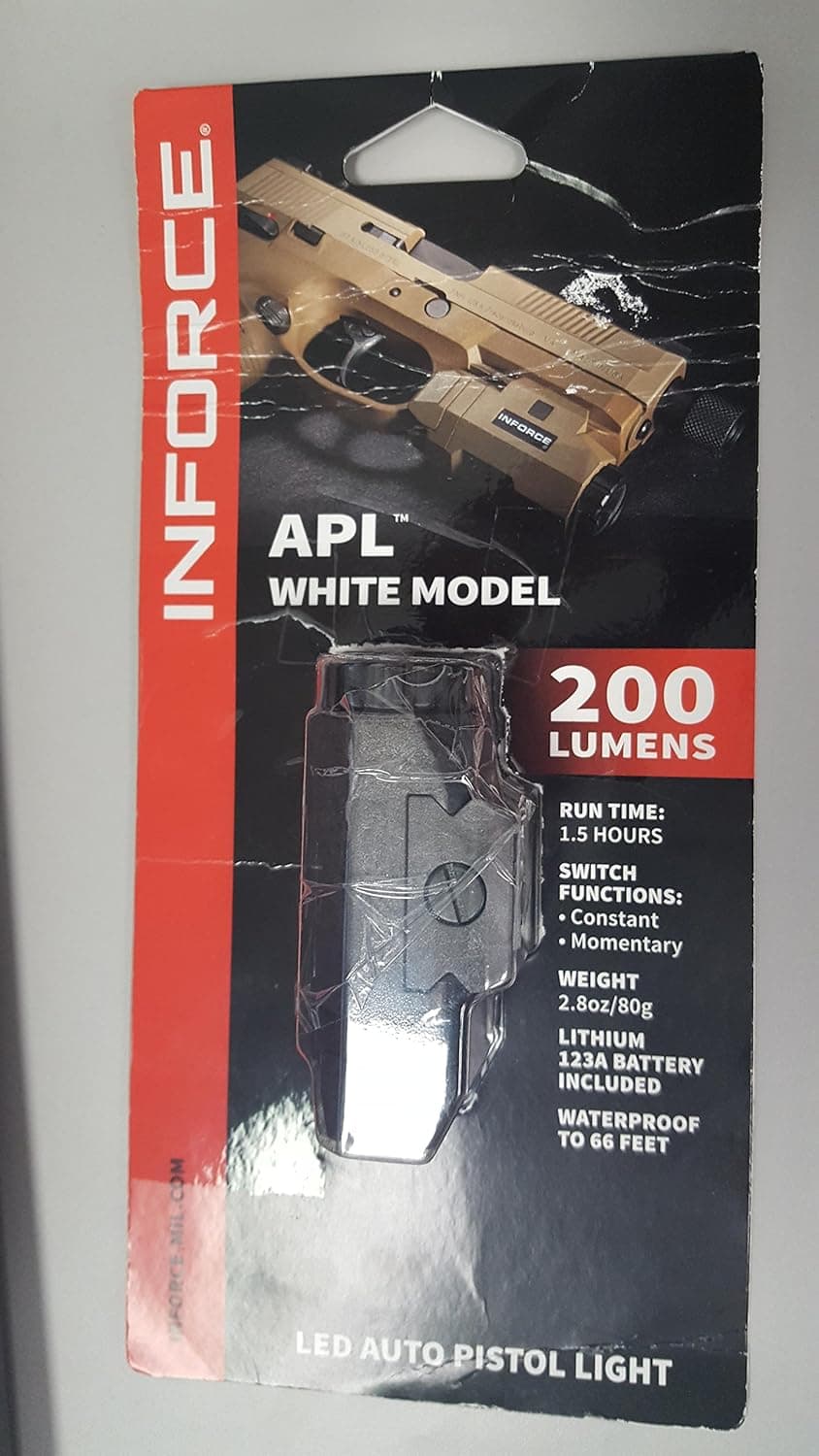 Inforce APL Pistol Mounted Light, Black Body, Constant/Momentary White Light, Black, INF-APL-B-W