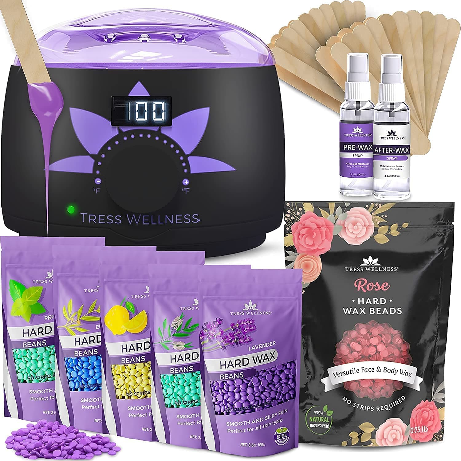 Waxing Kit Wax Warmer Bundle with Hard Wax Beans Wax Beads 0.75 lb