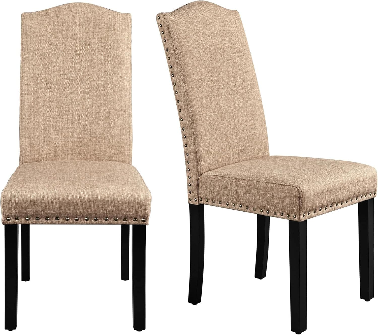 Yaheetech Dining Chairs Upholstered Parsons Chairs Kitchen Living Room Chairs with Rubber Wood Legs and Nailhead Trim, Fabric Side Chairs for Dining Room, Kitchen and Living Room, Set of 2, Khaki