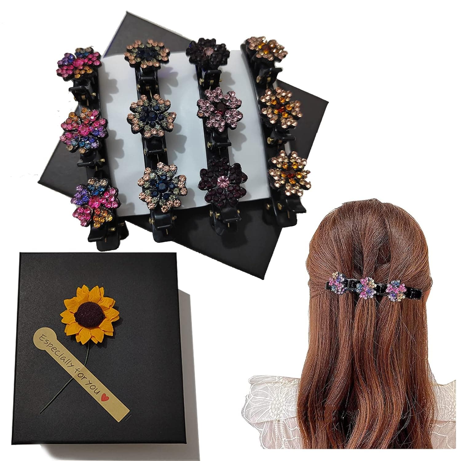 Sparkling Crystal Stone Braided Hair Clips for Women Styling, Rsvelte Braided Hair Clip with 3 Small Clips,Lift up Style Hair Clip…