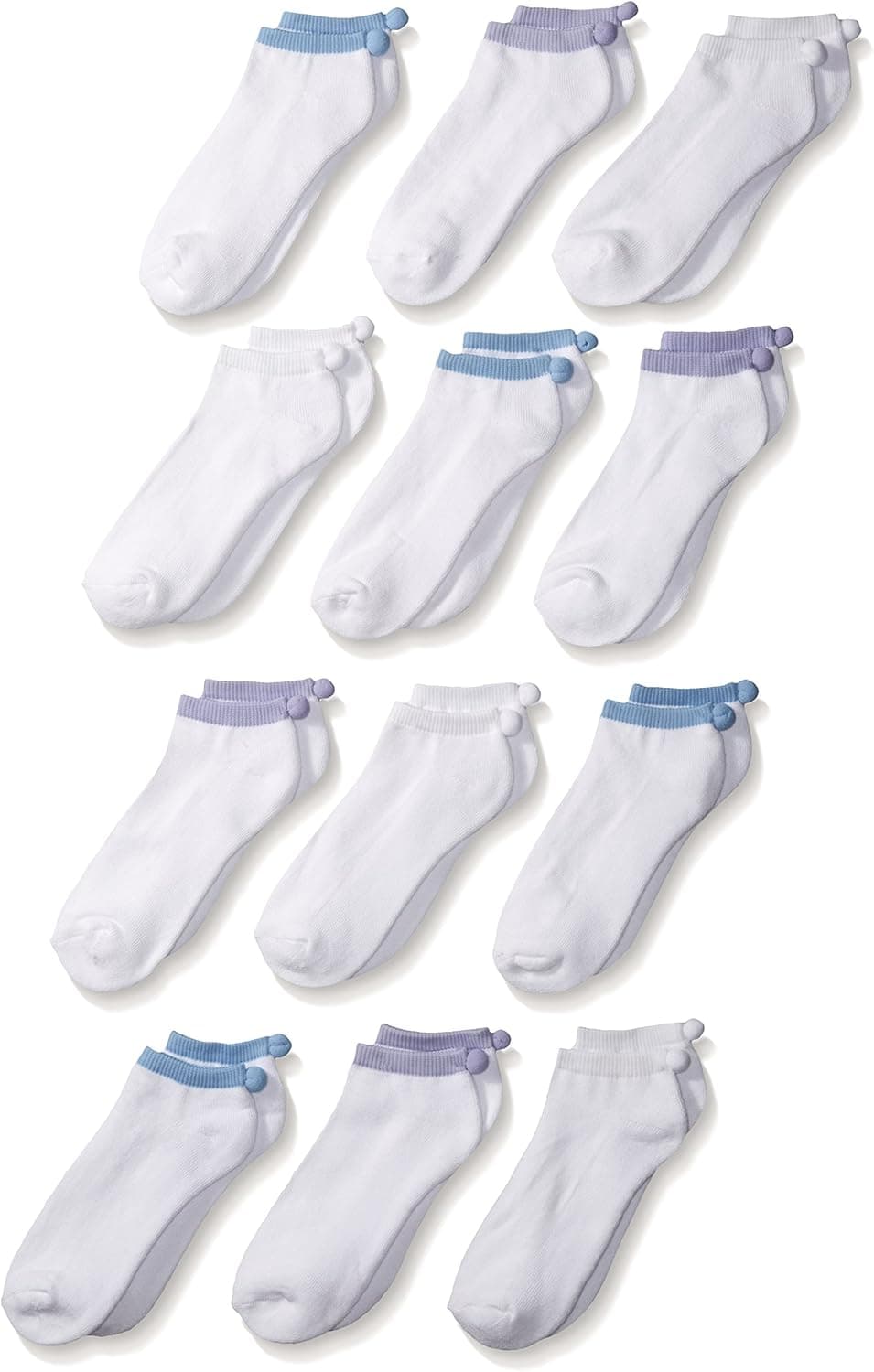 Fruit of the Loom Girl's 12 Pack Low Cut Socks with Pom, , Shoe Size: 10.5-4 (medium)