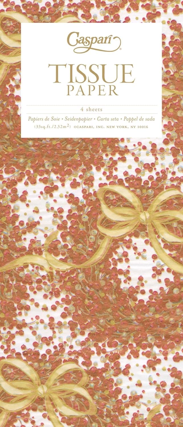 Entertaining with Caspari Pepper Berry Wreath Tissue Paper, Package of 4 Sheets