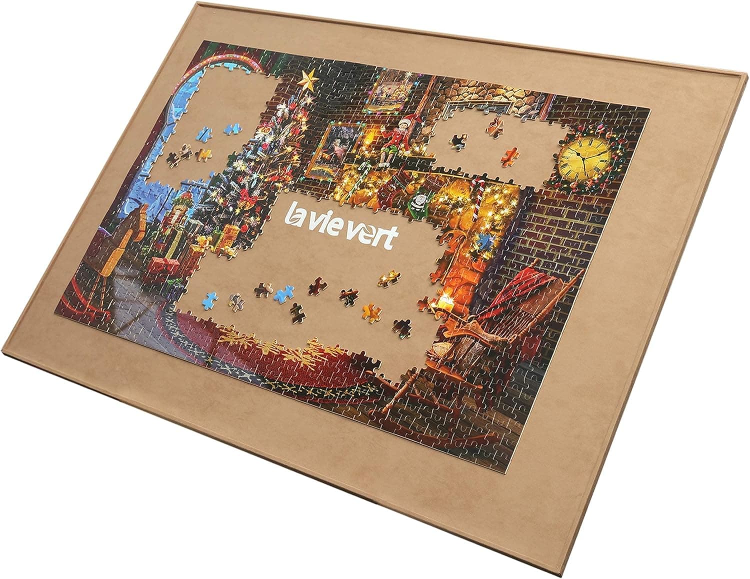 Lavievert Wooden Jigsaw Puzzle Board Portable Puzzle Plateau for Puzzle Storage Puzzle Saver, Non-Slip Surface, Fits Up to 1500 Pieces - Khaki