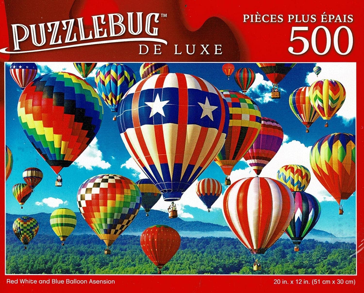 Puzzlebug Red White and Blue Balloon Ascension - 500 Pieces Deluxe Jigsaw Puzzle for Age 14+