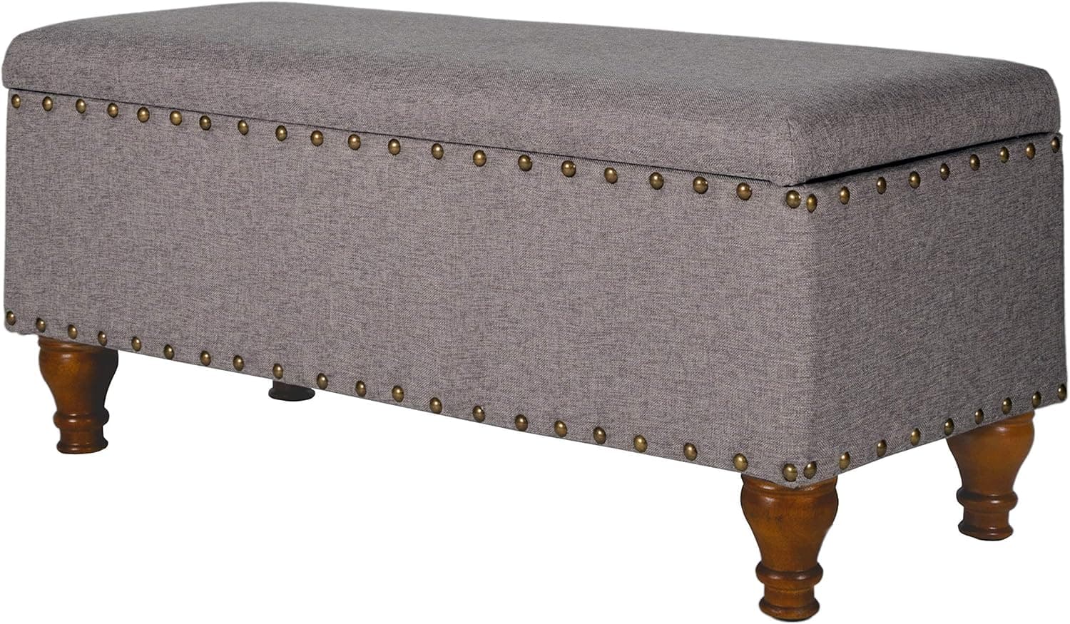 Homepop Home Decor | Upholstered Bench with Nailhead Trim | Large Ottoman with Storage for Living Room & Bedroom | Decorative Home Furniture, Grey, 18"D x 42"W x 18"H