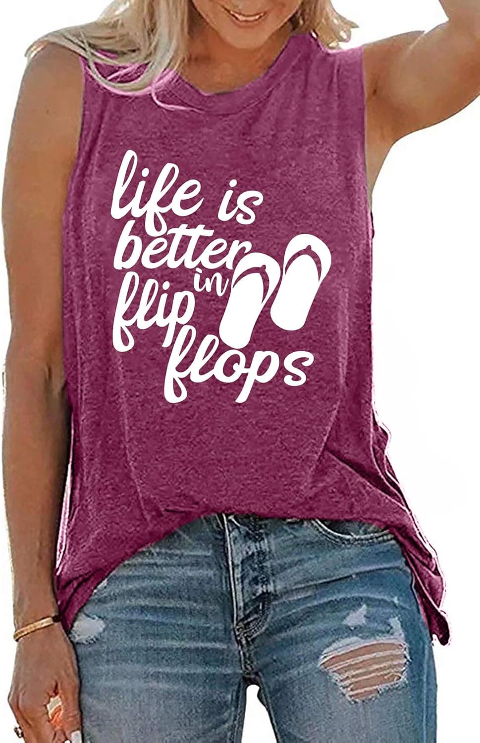Life is Better in Flip Flops T Shirt for Women Casual Beach Life Tank Tops Summer Saying Graphic Sleeveless Shirts