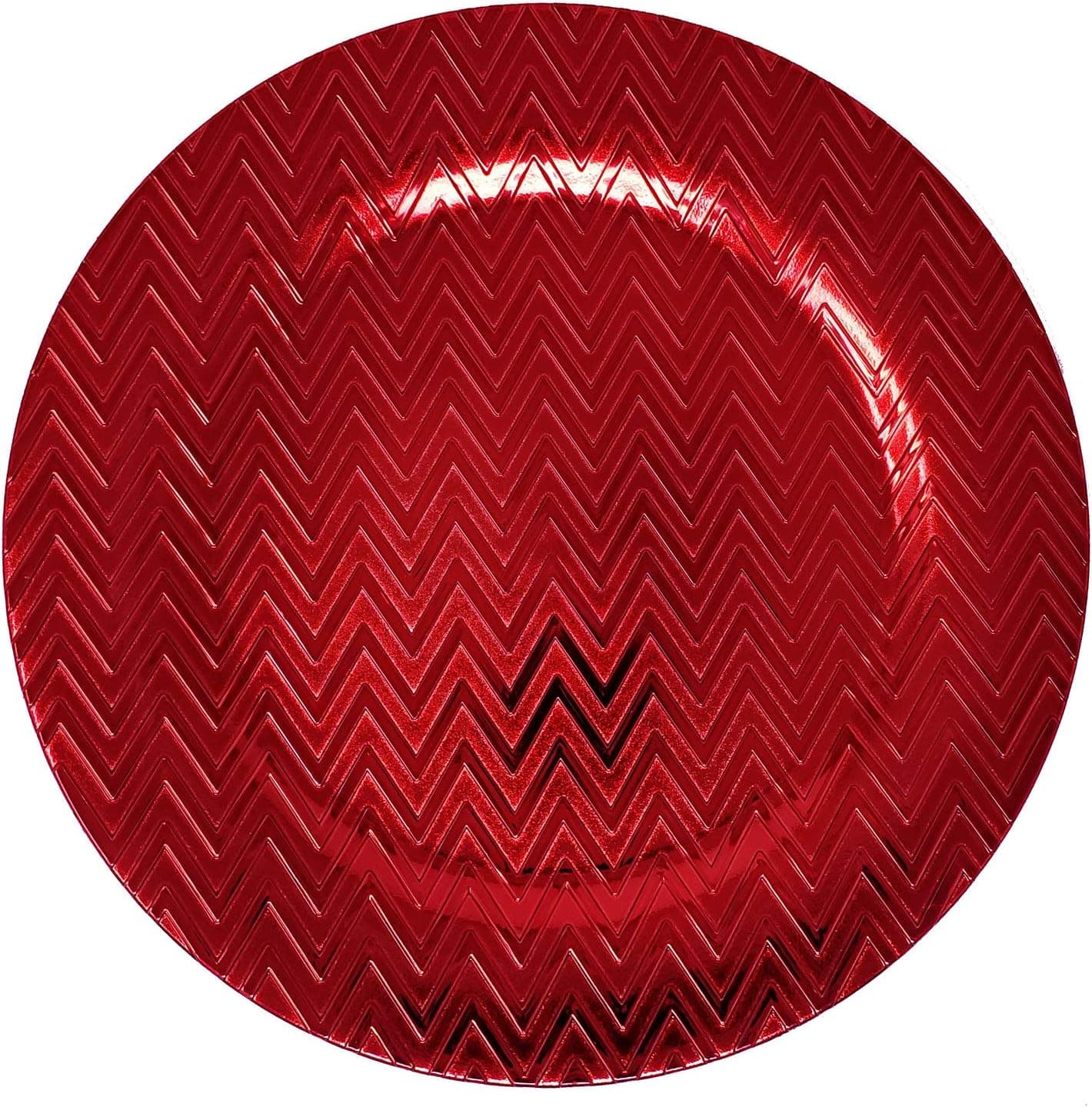 Lovely Christmas Dinnerware Formal 13-Inch Zig Zag Chevron Self Print Red Round Charger Plate Wedding Receptions Anniversary Dinners Modern Plates-Thanksgiving, Holiday,Party,Event,Restaurant (4)