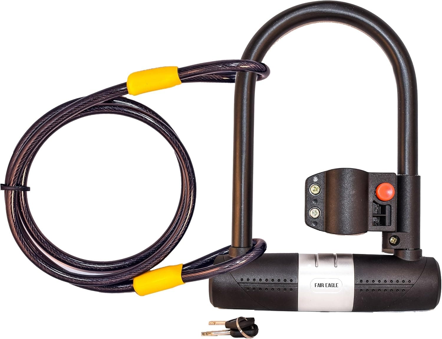 FAIR EAGLE Bike U-lock - 16mm Strong and Heavy Duty Bike Lock with Mounting Bracelets + 1200mm braided Steel Flex Cable with Shackle