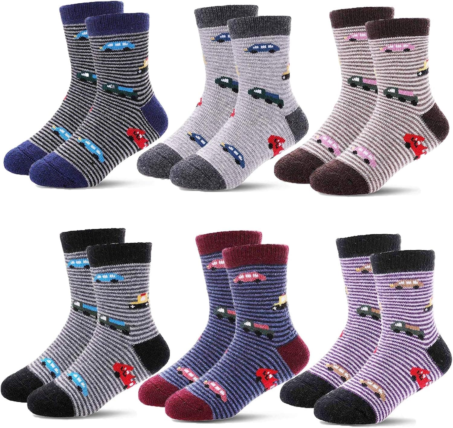 Zestonie Boys Wool Socks Kids Winter Warm Socks Thermal Cartoon Quarter Socks for Boys 6 Pairs