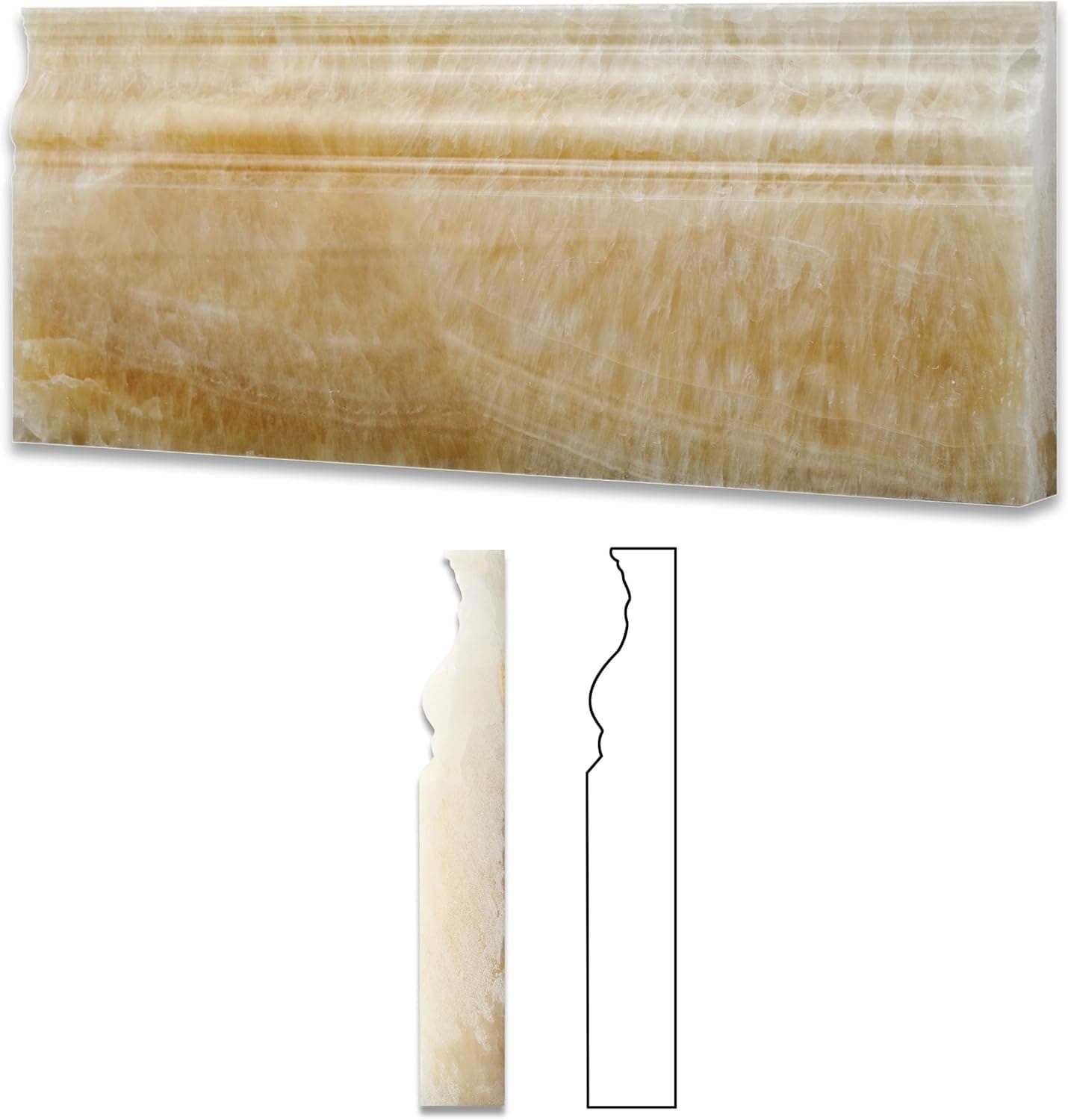 Honey Onyx Polished 5 X 12 Baseboard Trim Molding - Box of 5 pcs.