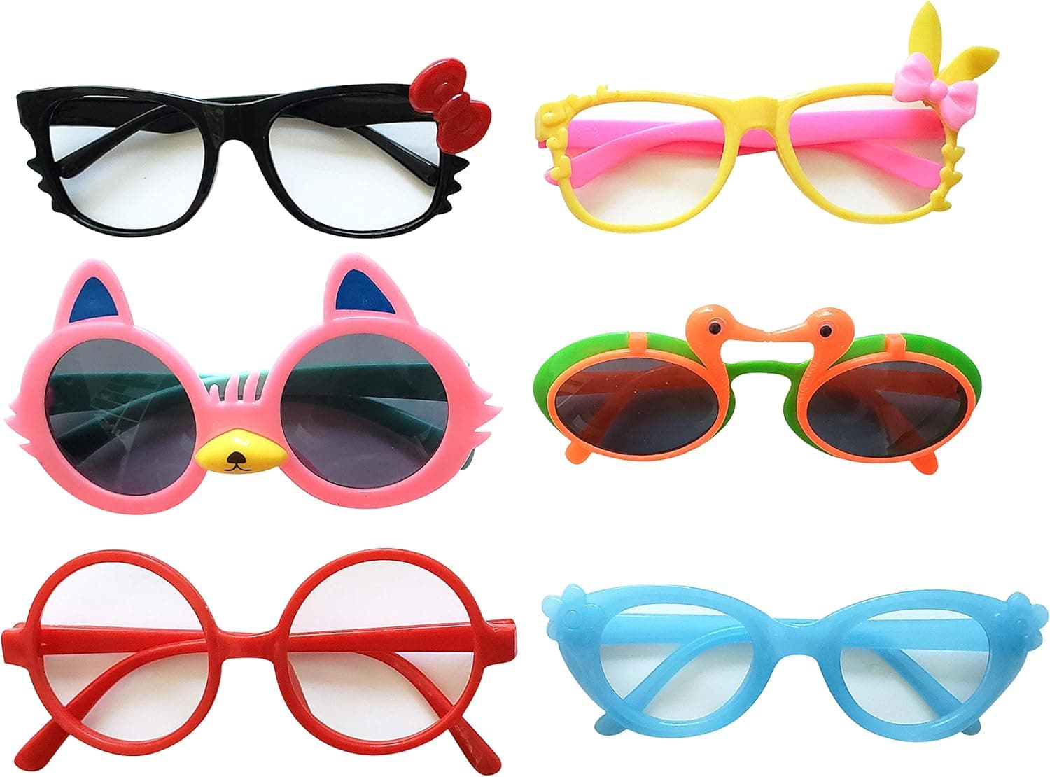 Glasses for Children Kids Boys Girls Stylish Cute Frame Without Lenses, Pack of 6 (Combo #1) Pink Yellow