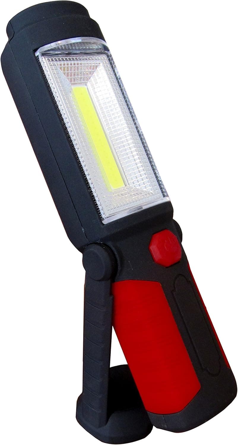 TABOR TOOLS LT13R Pivoting Flashlight with Magnetic Base, Swing Stand, Adjustable Rotating Hanging Hook, COB LED Work Light for Car, Outdoor Camping, Home Emergency, Garage, Workshop or Garden. RED.