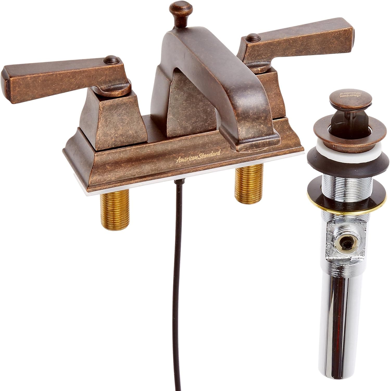 American Standard 2555.201.224 Town Square Two Lever Handle Centerset Lavatory Faucet with Metal Speed Connect Pop-Up Drain, Oil Rubbed Bronze