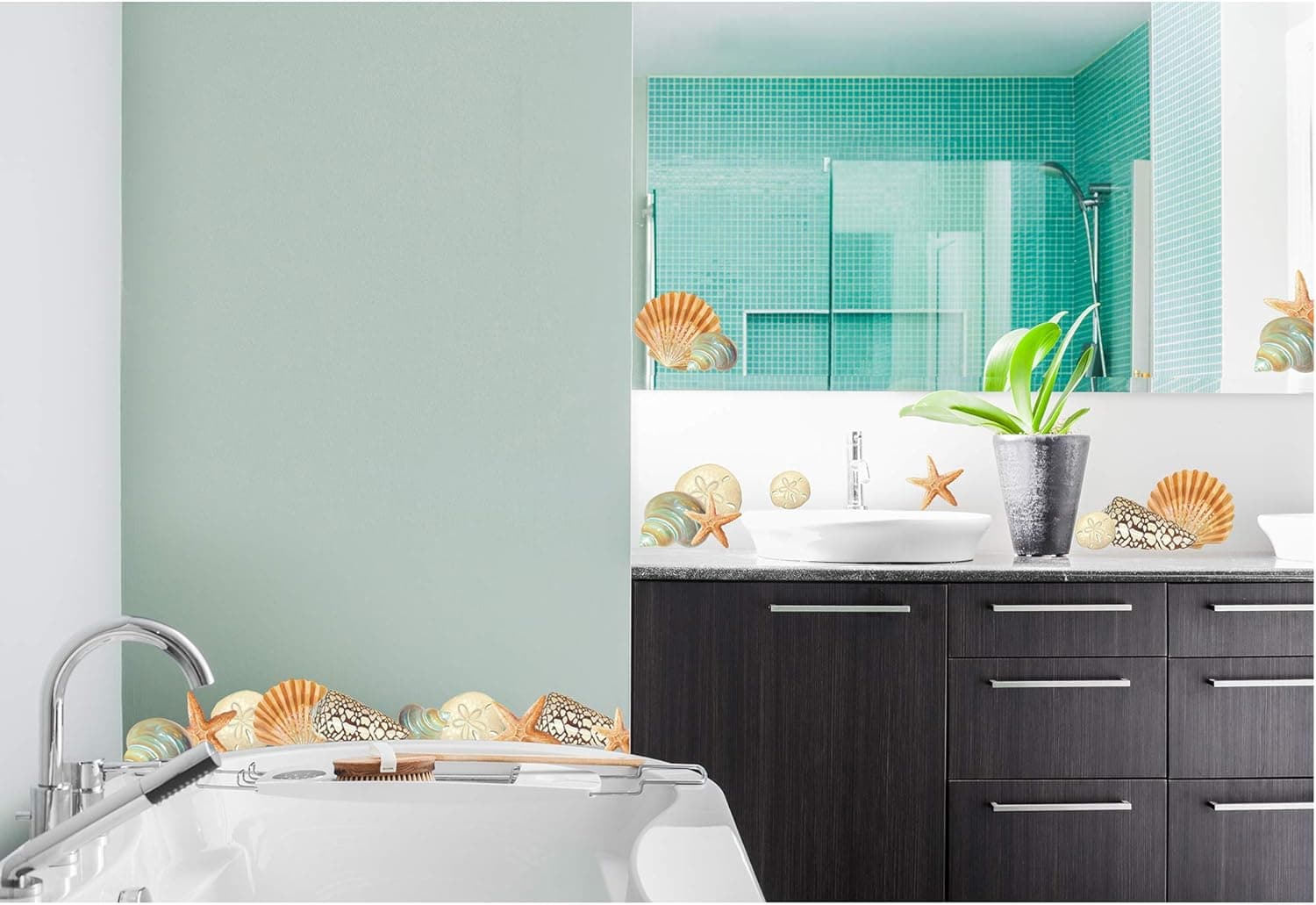 Wallies Vinyl Wall Decals, Peel and Stick Seashell Stickers Beach House Decor, 24 Pc