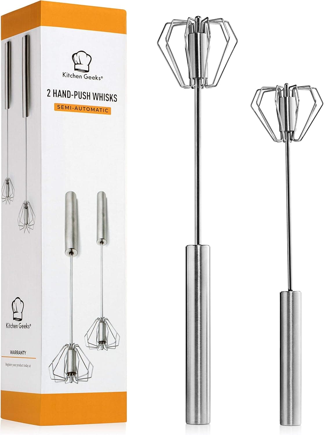 Kitchen Geeks Egg Whisk Beater - Stainless Steel Wire Whisk Hand Push Semi Automatic Blender Mixer