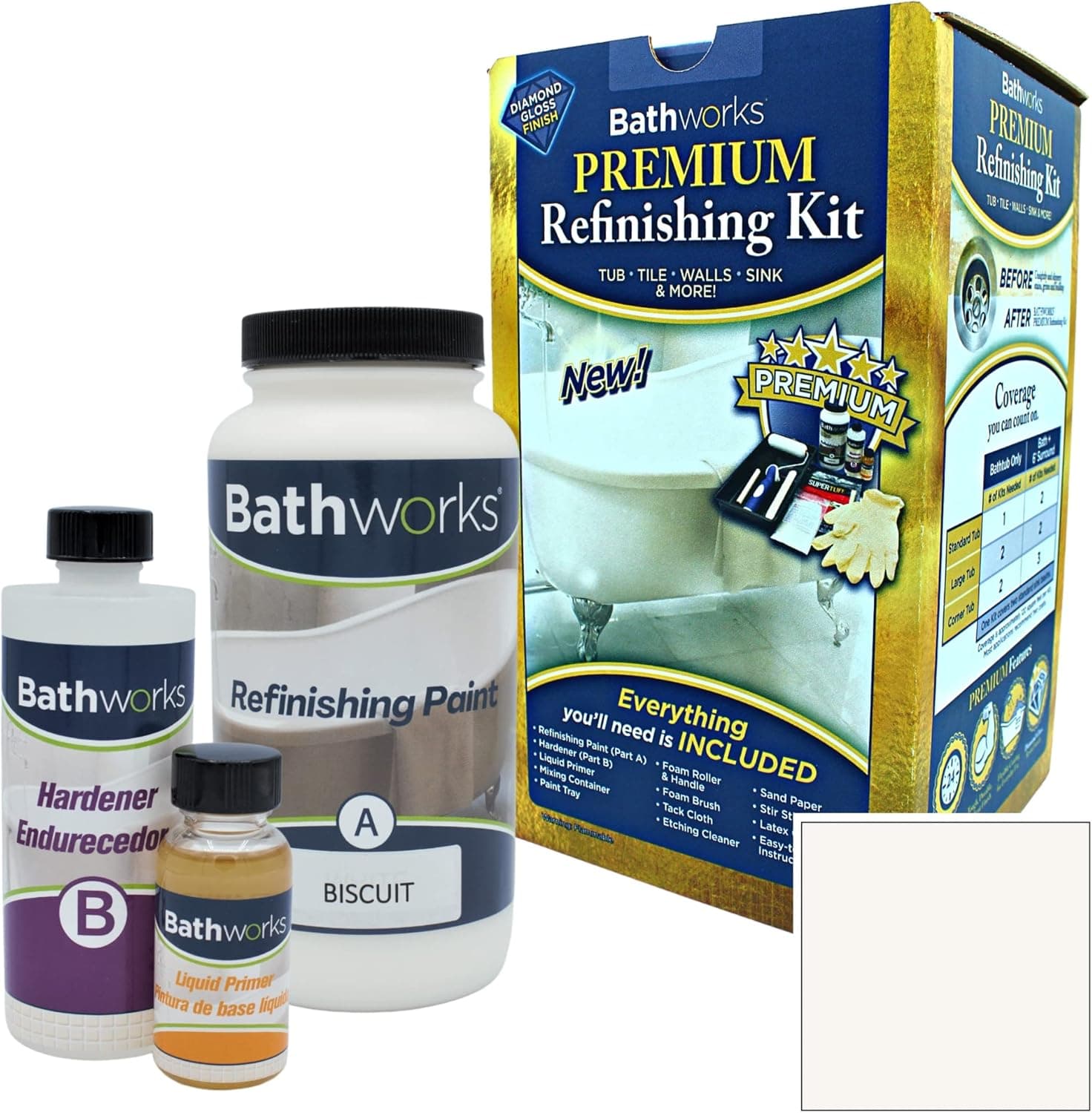 Bathworks Bathtub Refinishing Kit; Premium 20 oz; Tub; Tile; Wall Surround; 24 hour dry time; High Gloss Resin BISCUIT