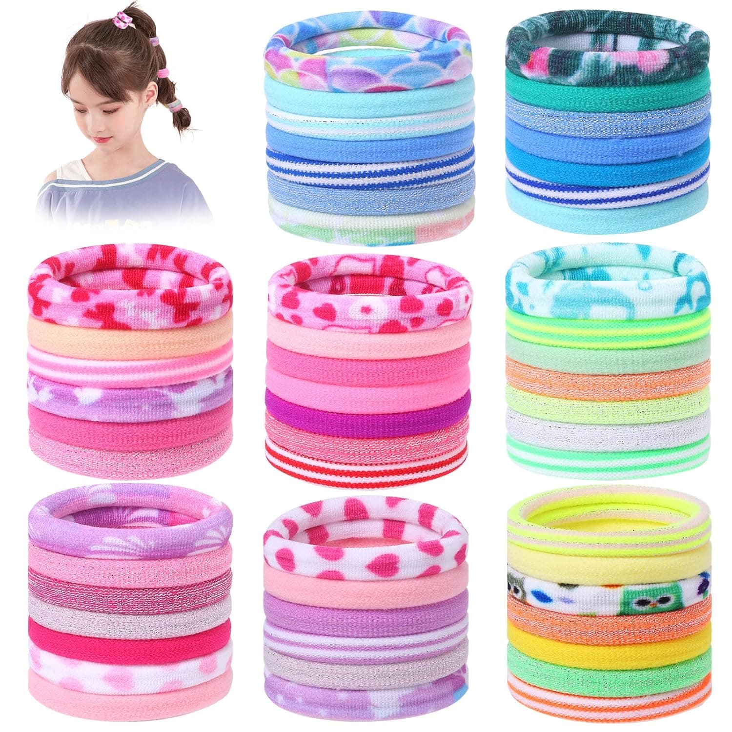 Rhoxshy Girls Hair Ties, 54 Pcs Small Hair Elastics, Elastic Hair Rubber Bands No Damage for Thin Hair, Pony Tails Hair Ties for Girls,Women (Multi-Color）