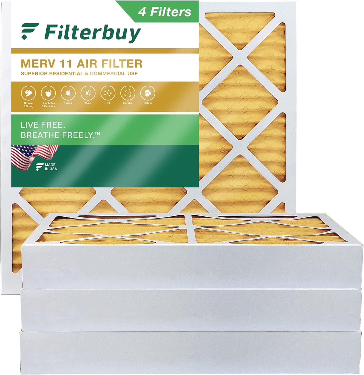 Filterbuy 20x20x4 Air Filter MERV 11 Allergen Defense (4-Pack), Pleated HVAC AC Furnace Air Filters Replacement (Actual Size: 19.38 x 19.38 x 3.63 Inches)
