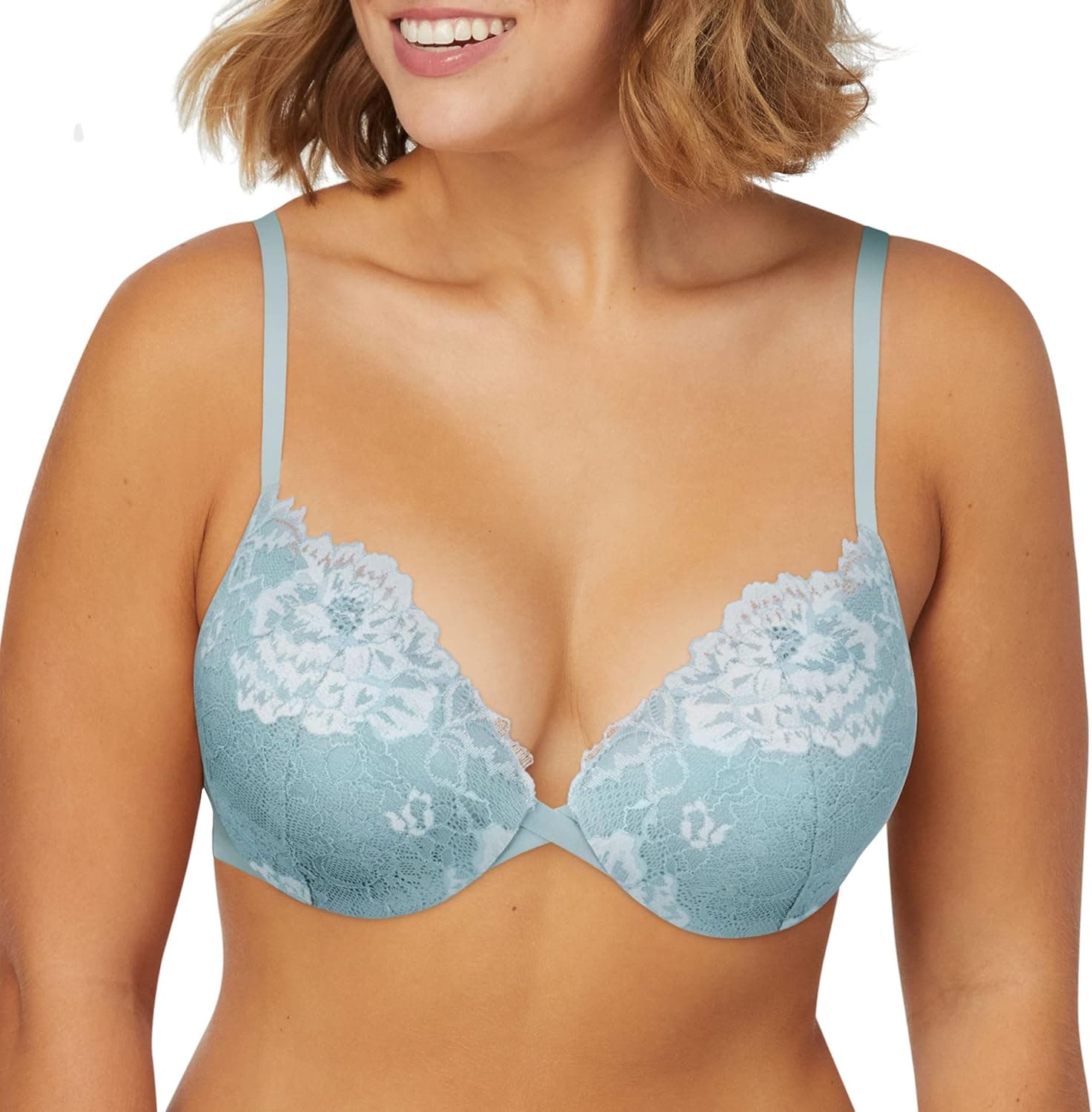 Maidenform Underwire Demi Bra, Best Push-Up Bra with Wonderbra Technology, Smoothing Lace-Trim Bra with Push-Up Cups