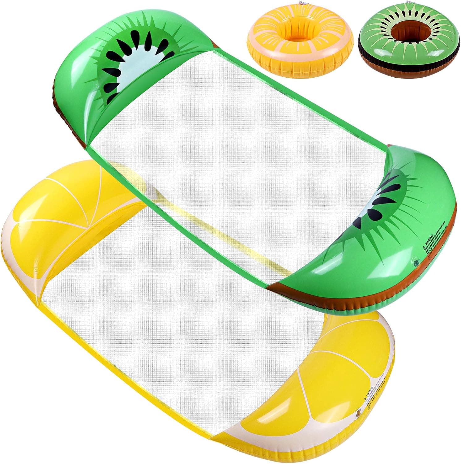 2 Pack Inflatable Pool Float Swimming Pool Float Hammock Water Hammock with Cup Holders, Fruit Theme Portable Pool Lounger Chair for Adults Pool Toys Accessories Chairs in Summer