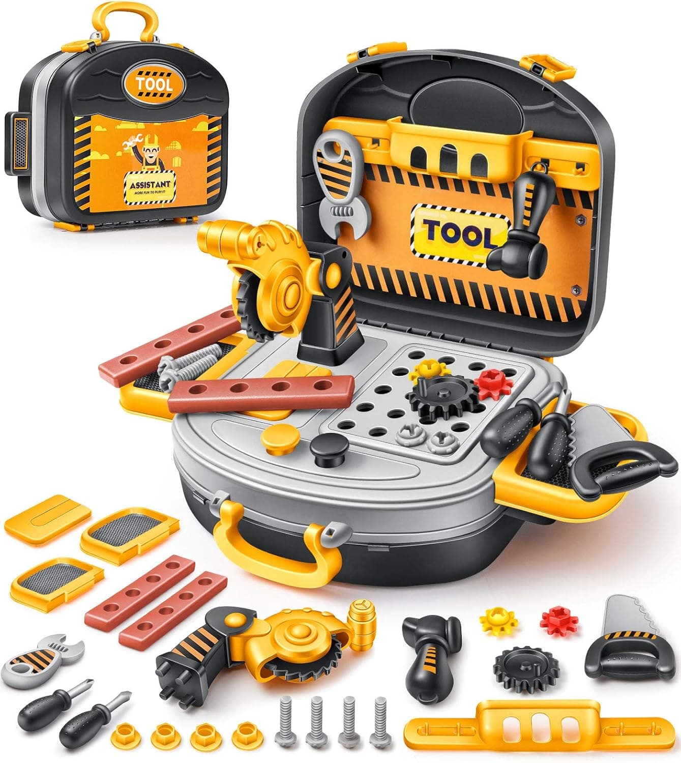 Geyiie Kids Tool Sets for Boys Age 2-4 Child Carpenter Preschool Fixing Tool Kit with Yellow Box, Toys for 2 Year Old Boy
