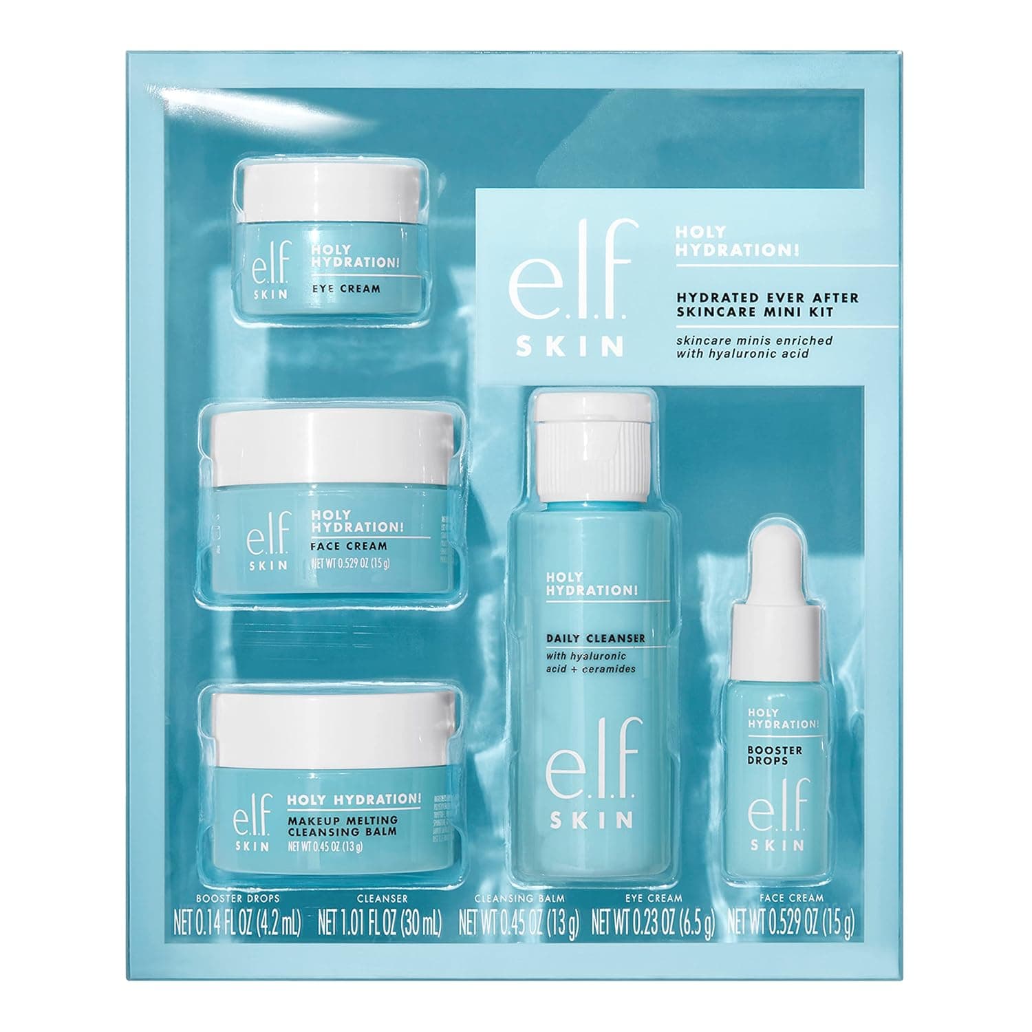 e.l.f.SKIN Hydrated Ever After Skincare Mini Kit, Cleanser, Makeup Remover, Moisturizer & Eye Cream For Hydrating Skin, TSA-friendly Sizes