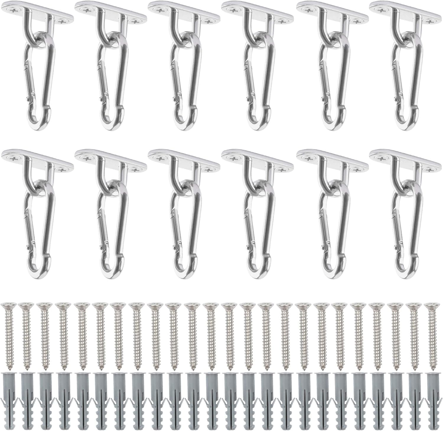 Pad Eye Stainless Steel Set - 12 Pcs Staple Hook Loop Heavy Duty Eye Plate Tie Down Anchor Point with Stainless Steel Snap Hooks Screws and Expansion Tubes for Wall Ceiling Boat Mount Marine Hardware