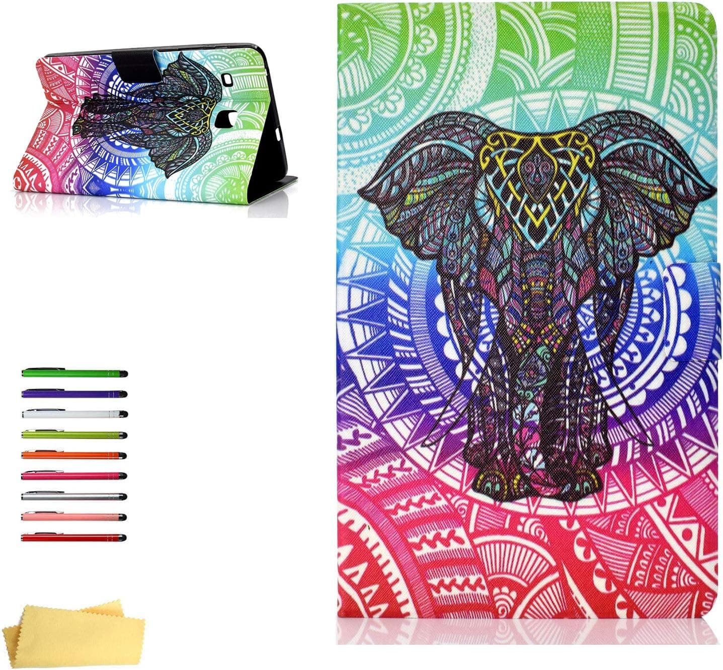 UUcovers Case for Samsung Galaxy Tab E 8.0 SM-T375/ T377, Multi-Angle Viewing Stand Folio PU Leather TPU Wallet Magnetic Cover with Card Holder for Galaxy Tab E 8.0 T377/T375 Tablet, Colored Elephant