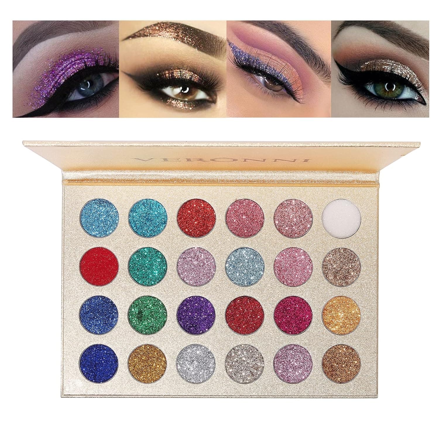 VERONNI Glitter Eyeshadow Palette 24 Colors High Pigment Eye Shadow Powder Makeup Beauty Party Pallet Long Lastisng Waterproof (24 Glitter Eyeshadow)