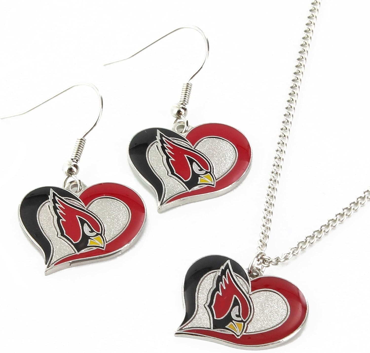 NFL Swirl Heart Earrings and Pendant Set - Jewelry Gift for Mom, Wife, Sister, Daughter, Best Friend - Ideal Gift for Birthdays, Anniversaries and Special Occasions