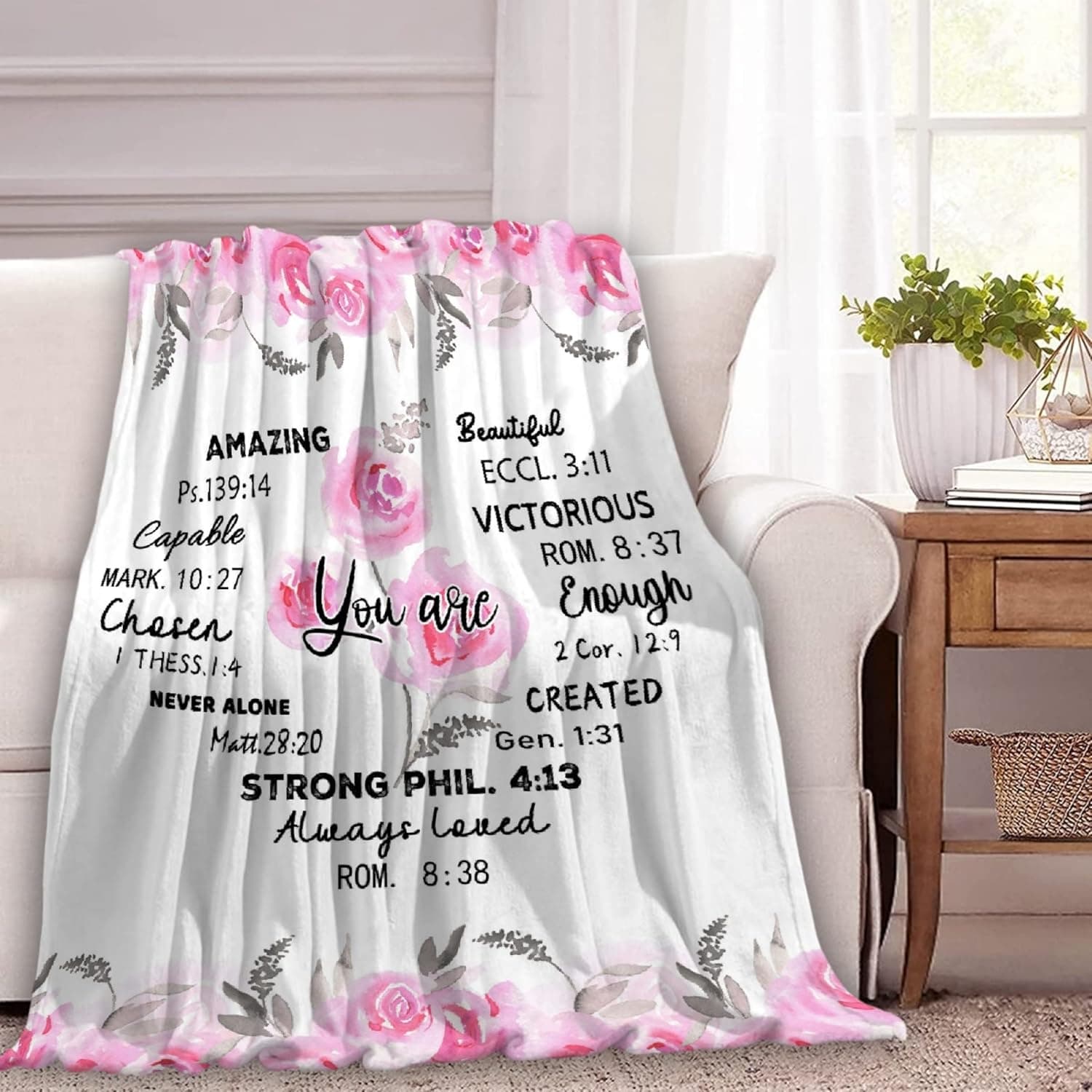 Christian Blanket Bible Verse Blanket - Christian Religious Gifts for Women - Faith Gifts for Women Throw Blankets - Scripture Blanket Home Decor for All Season - 40"x50" Inspirational Gifts