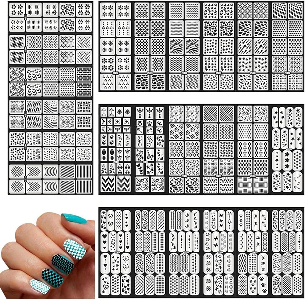 Nail Stencils for Nail Art Reusable, Pink Nail Vinyl Stencils Sticker French Tip Nail Decals Hollow DIY Manicure Decoration Decals Supplies(24 Sheets)
