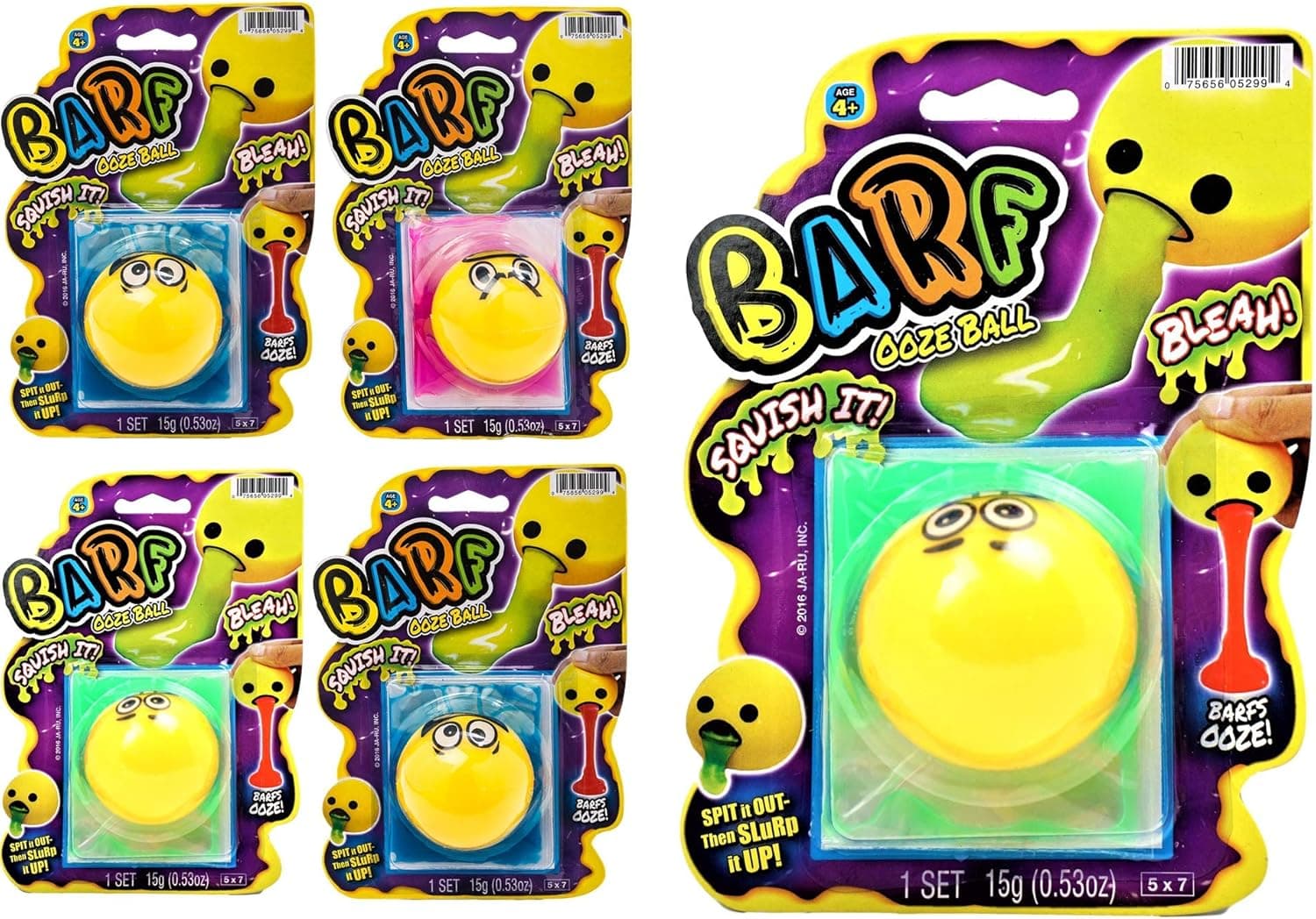 Barf-Squishy Stress Ooze Ball (4 Stress Ball Assorted) by JA-RU. Squishy Toys with Slime for Kids and Adults. Silly & Funny Squeeze Puking Vomit Toys. Party Favors Stress Relieve Toys. 5299-4A