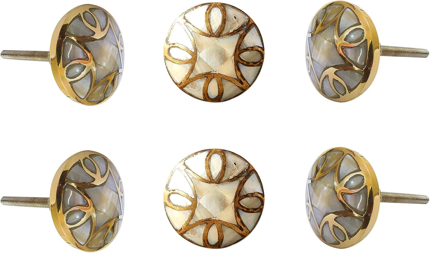 Perilla Home Set of 6 Knobs for Cabinet & Drawers Mother of Pearl Brass Knobs Decorative Vintage Knobs for Home Kitchen Cabinet Hardware Cupboard Door Dresser Wardrobe & Drawer Pulls (Design-2)