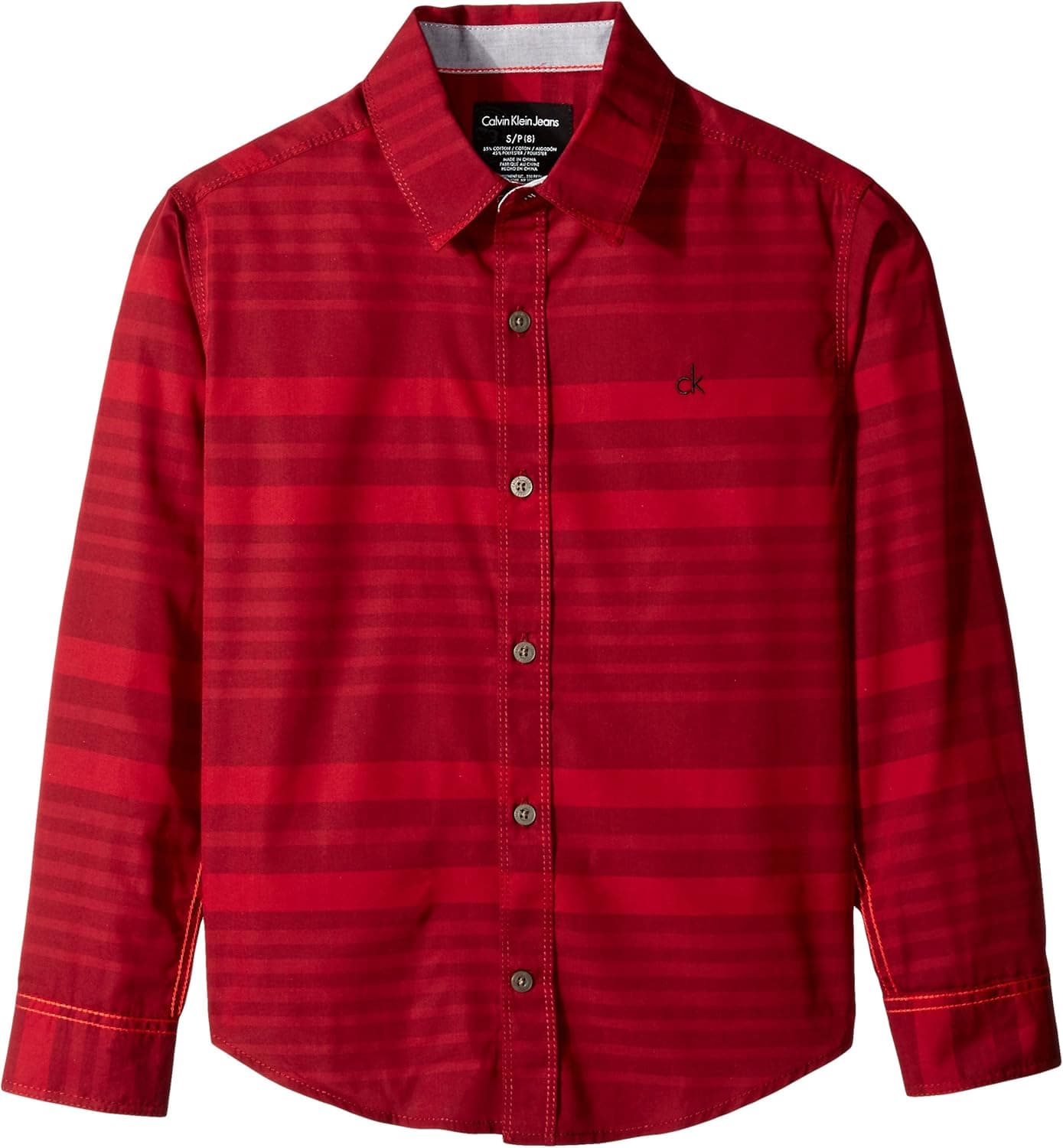 Calvin Klein Big Boys' Flare Horizontal Stripe Long Sleeve Shirt