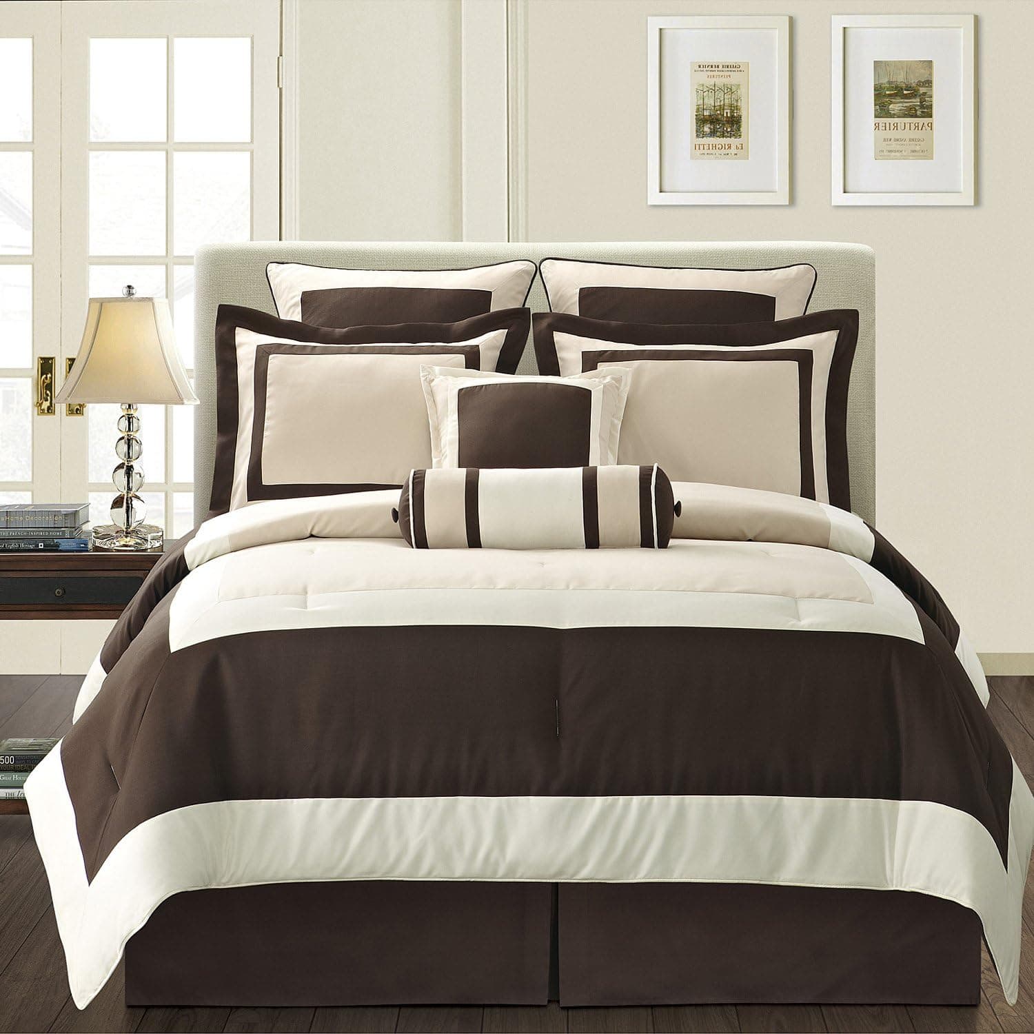 Fashion Street Gramercy 8-Piece Comforter Set, King, Ivory/Brown