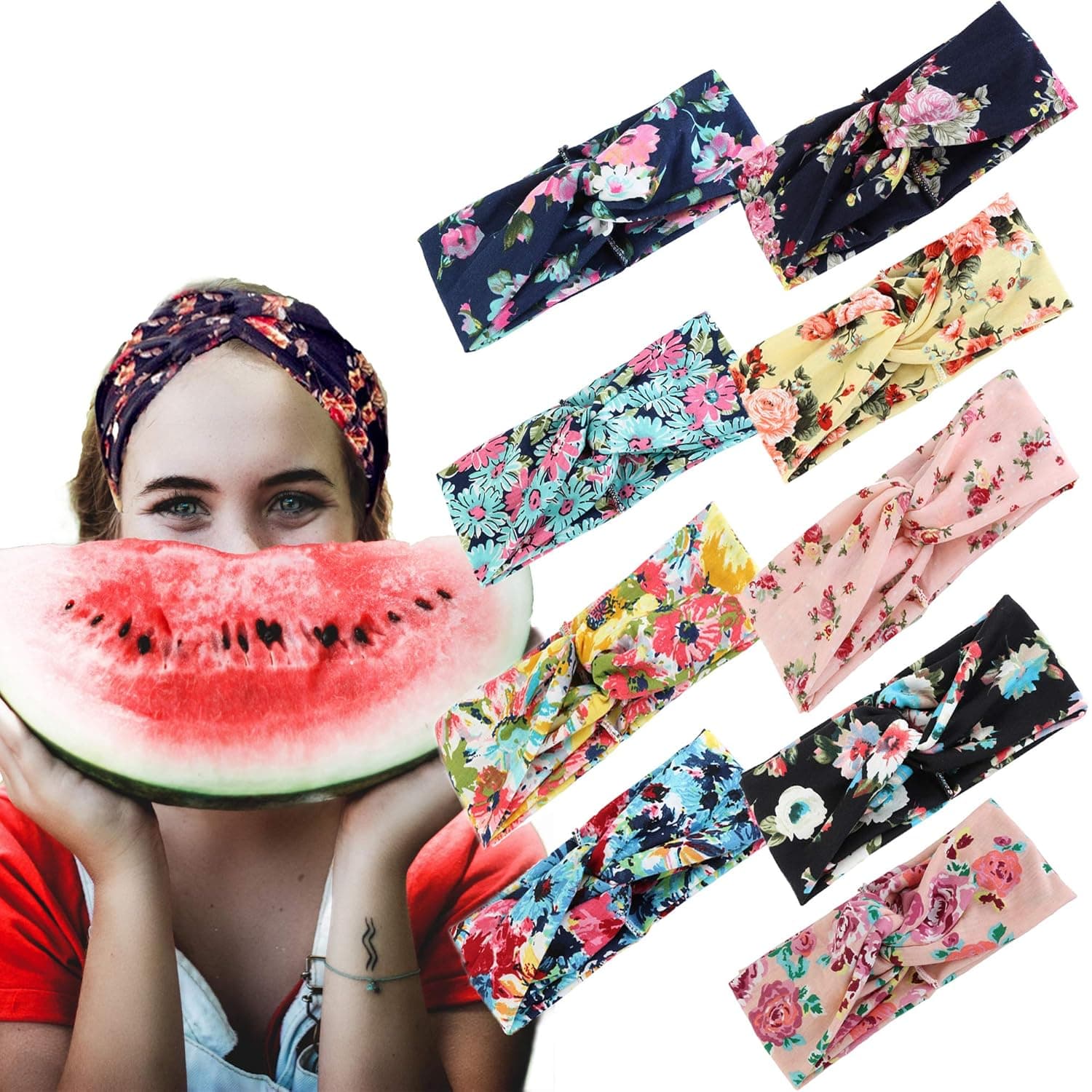 ADRAMATA 9 Pcs Headbands for Women Wide Boho Knotted Yoga Headband