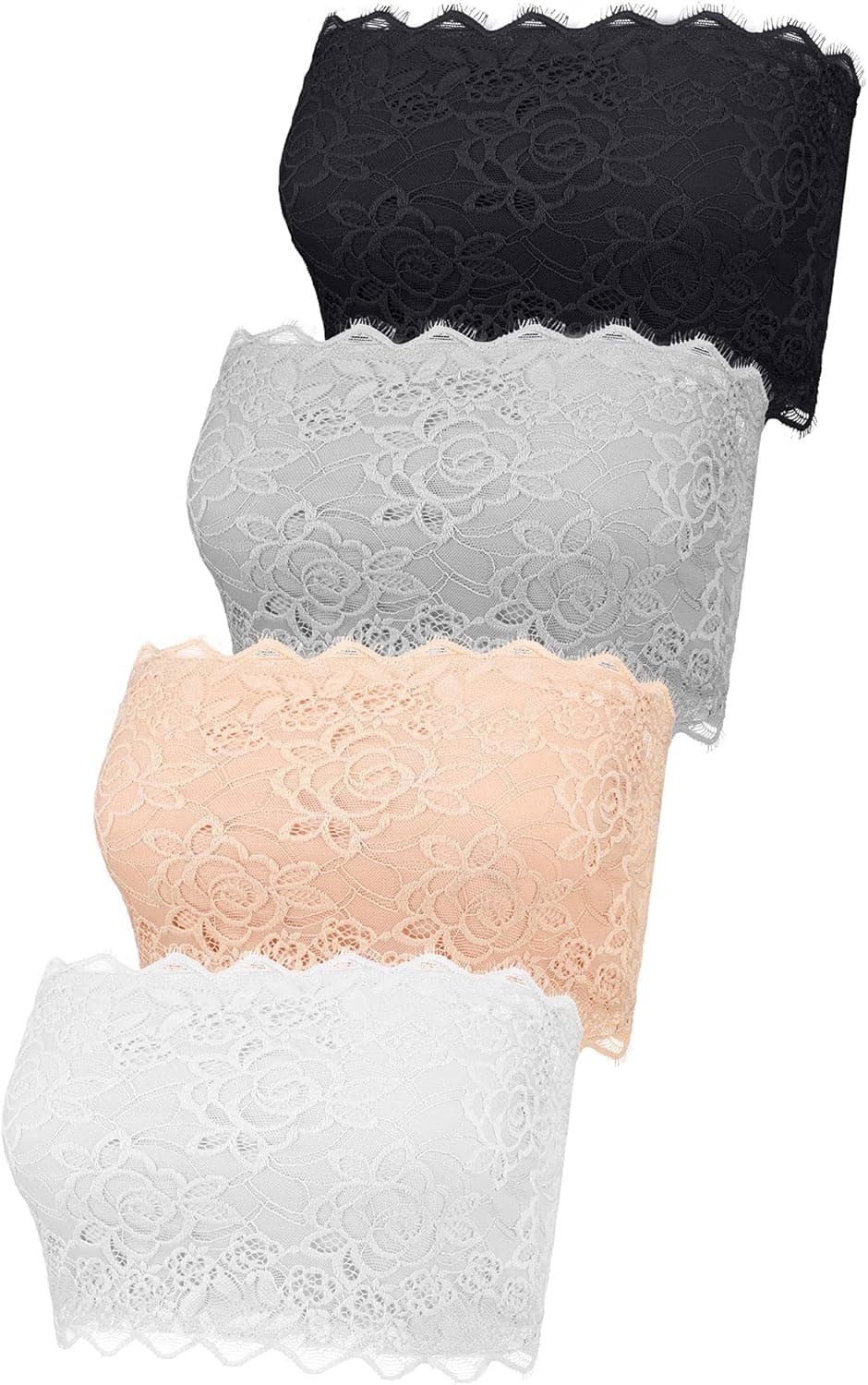 4 Pieces Women's Lace Bandeau Bra Strapless Bra Bralette Seamless Bandeau Crop Tube Top Bra