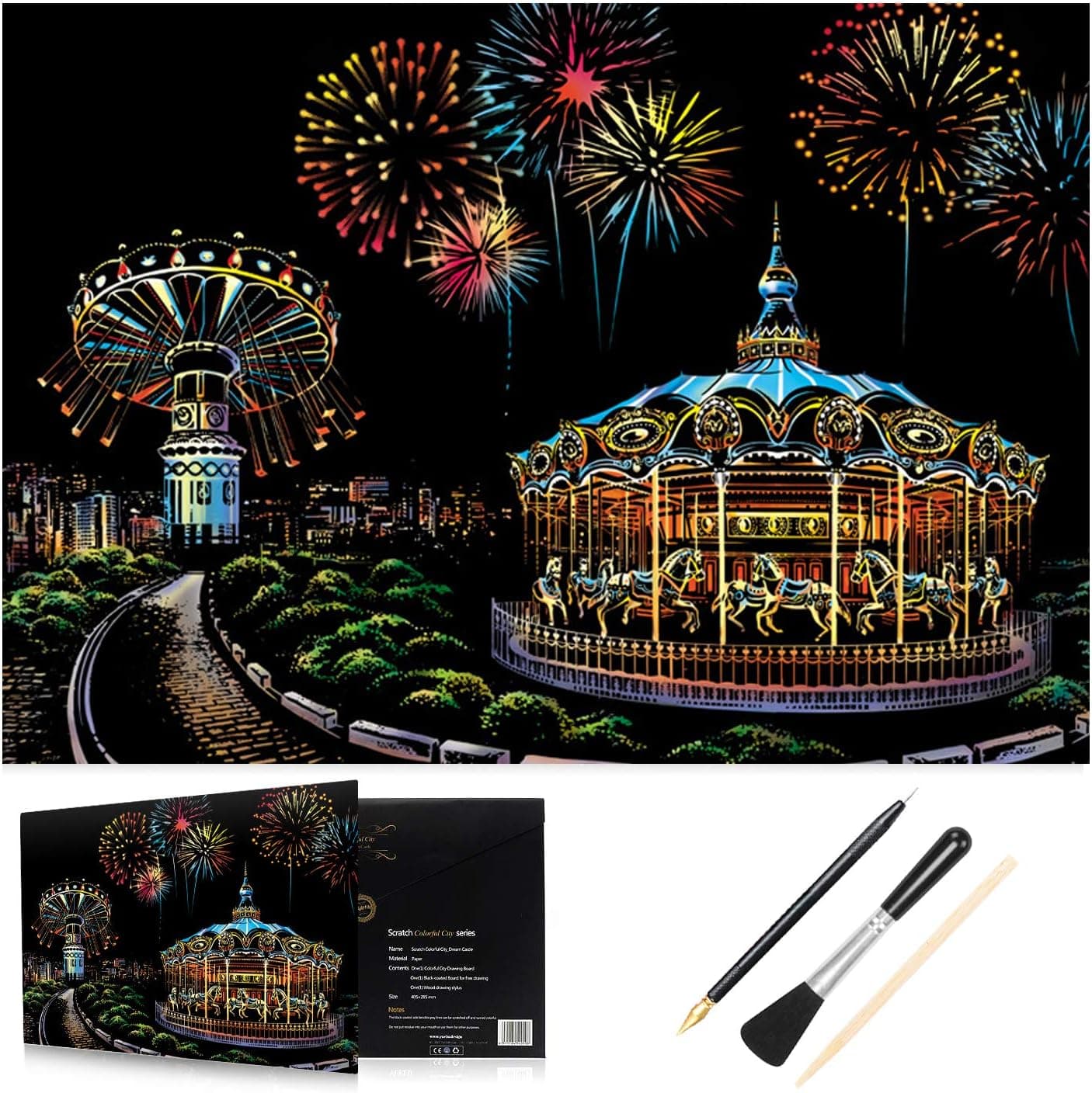 HOMEWINS Scratch Art Paper DIY Scratch Board for Adult and Kids Scratch Postcard Magic Colorful Drawing Board Painting Graffiti Children Creative Gifts 3042cm (Amusement Park)