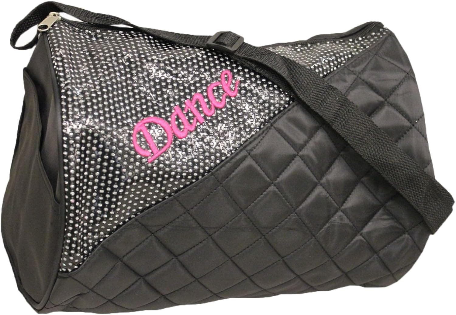 Girl's Quilted Nylon Pink Dance Duffle Bag w/ Black Corner (Black)