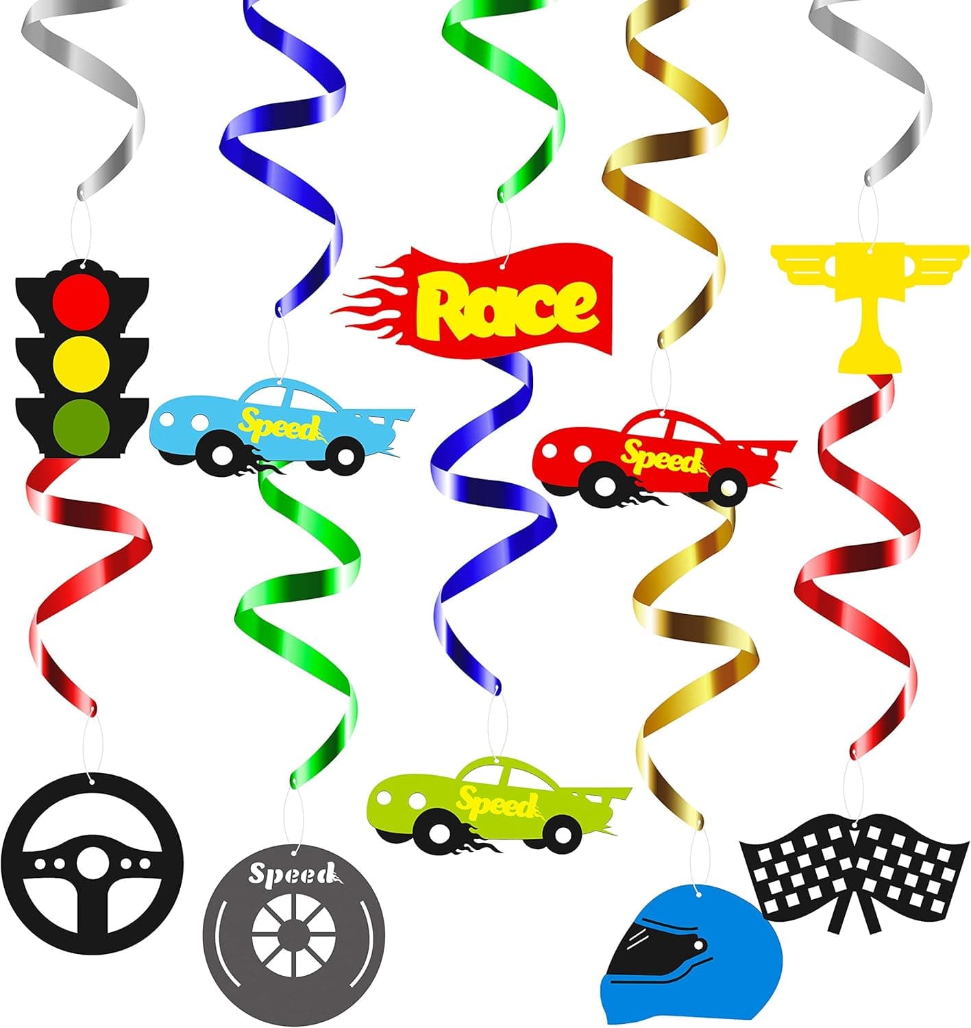 BeYumi Race Car Hanging Swirls Decorations for Let’s Go Racing Themed Birthday Party Supplies Baby Shower, Festival Party, Pack of 30 PCS