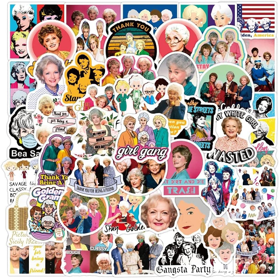 The Golden Girls Stickers 50PCS American Women Stickers Funny Combination Stickers for Water Bottle,Laptop ,computer ,Skateboard,Refrigerator,Hydro Flasks, Waterproof Vinyl Decal for Adults, Teens (The Golden Girls)