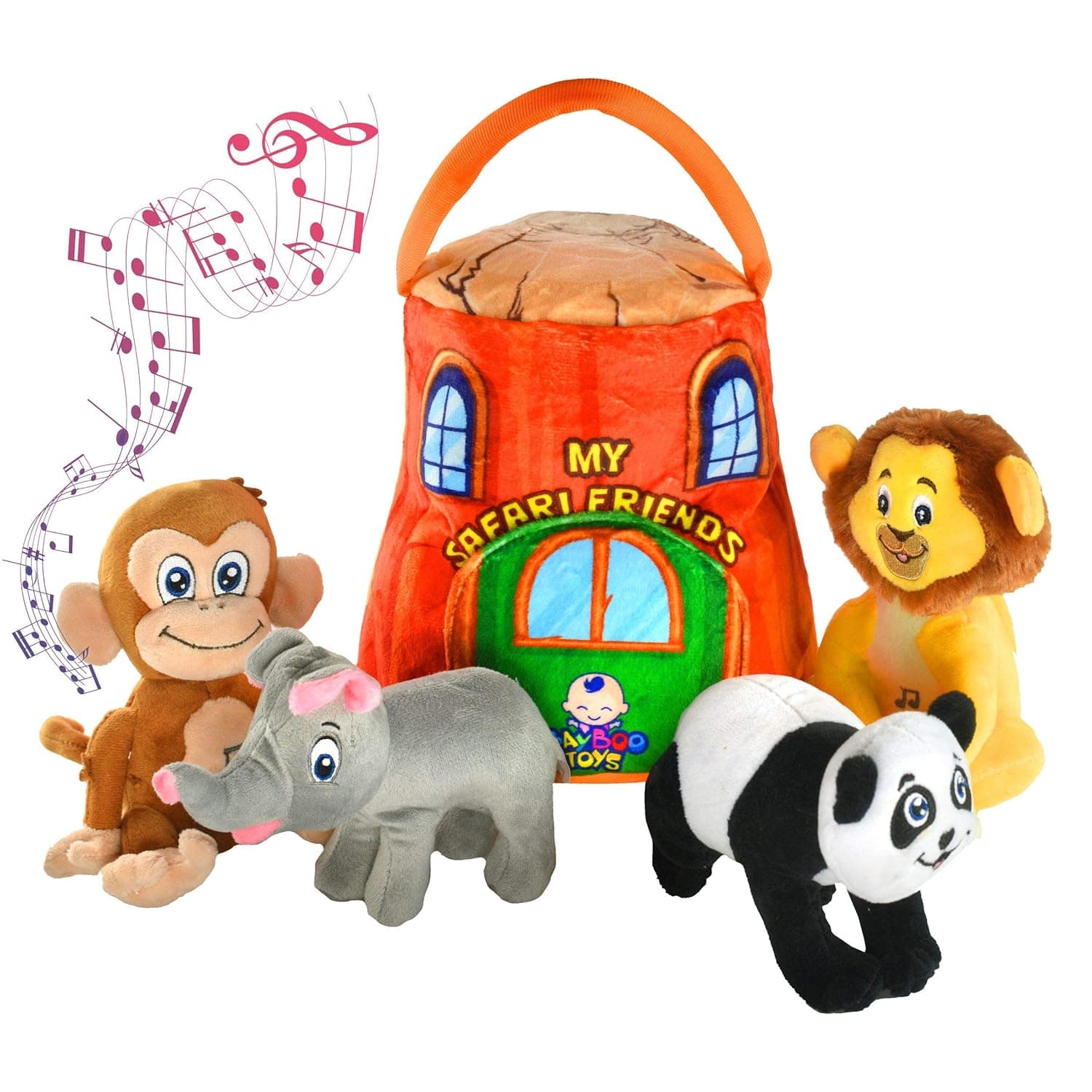 Gift for 1-5 year old EDUCATIONAL Plush Toy Talking Animal Set, Stuffed Animals, Elephant Monkey Lion & Panda Baby Toddler Toys, FEATURING 4 ADORABLE AUDIOS for ALL 4 Toys, REAL SOUNDS and 4 FUN FACTS