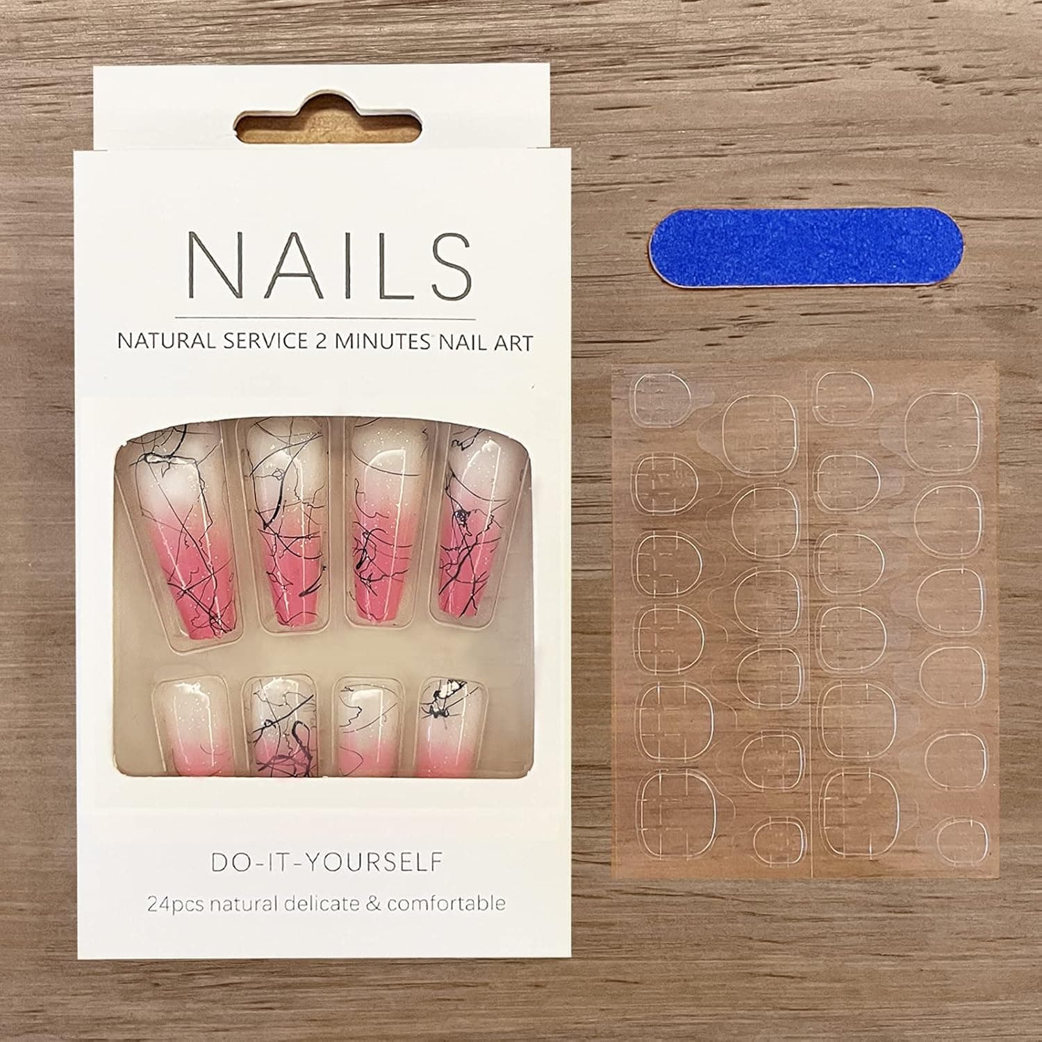 Alyxxndra Coffin Press On Nails Long Fake Nails Artificial,Gradient Natural Nail Art Acrylic (Pink)