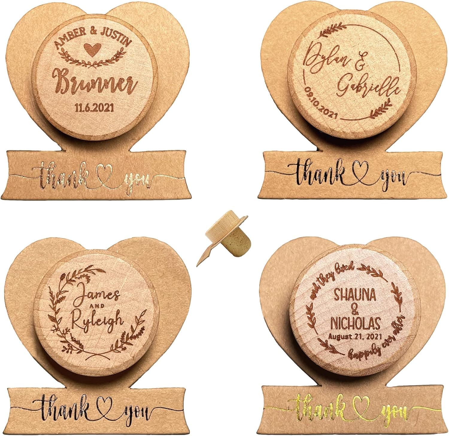 Personalized 25 PCS Wine Bottle Cork Stoppers with Foiled Thank You Stand Card,Personalized Wedding Favors Bridal Shower Favors