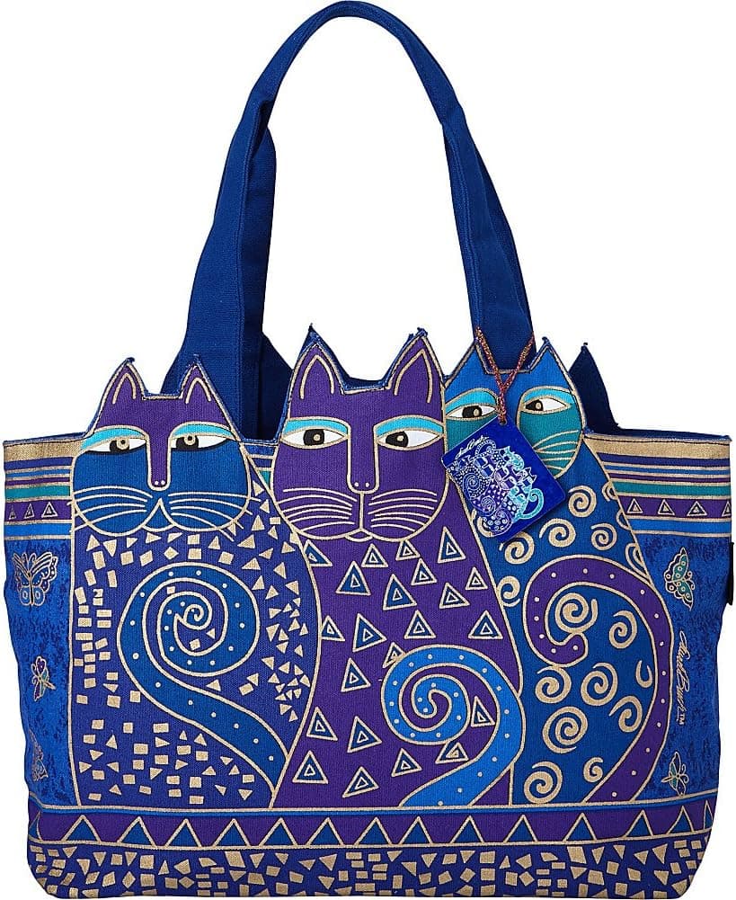 Large Indigo Blue Cats Cutout Shoulder Tote
