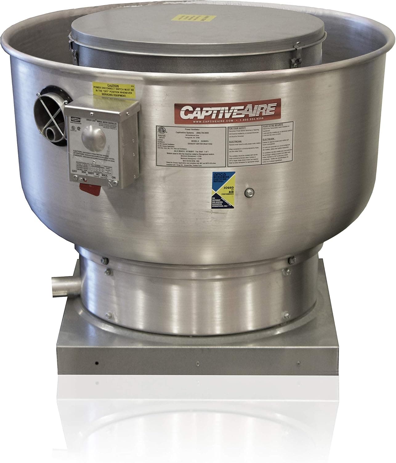 Low Profile Grease Rated Food Truck Exhaust Fan- High Speed Direct Drive Centrifugal Upblast Exhaust Fan with speed control- 19" Fan Base, 0.180 HP 115 Volt Single Phase Motor, 100-500 CFM (DU12HFA)