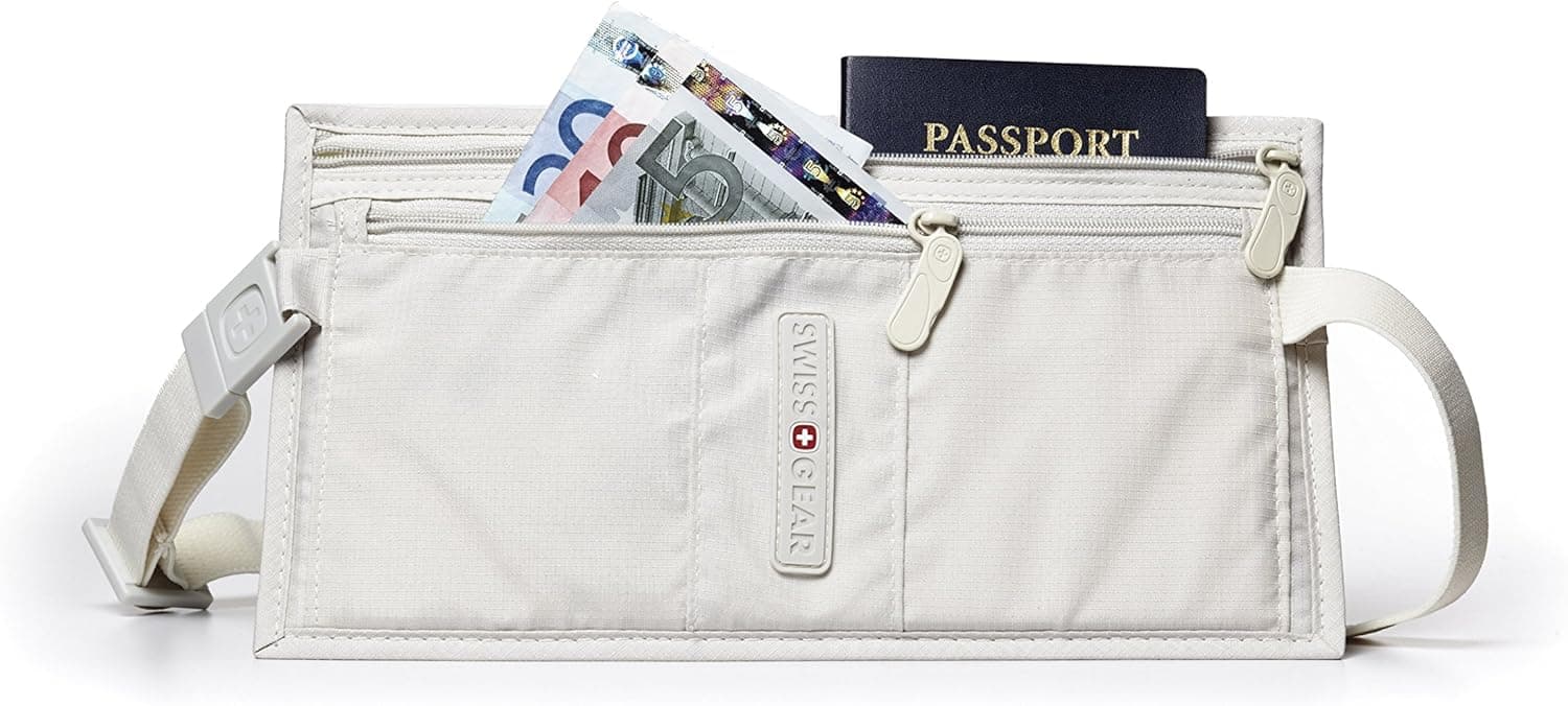 Swiss Gear Double-Pocket Money Belt with Adjustable Elastic Belt - Ultra Light and Durable Performance Polyester Construction is Tear and Abrasion Resistant