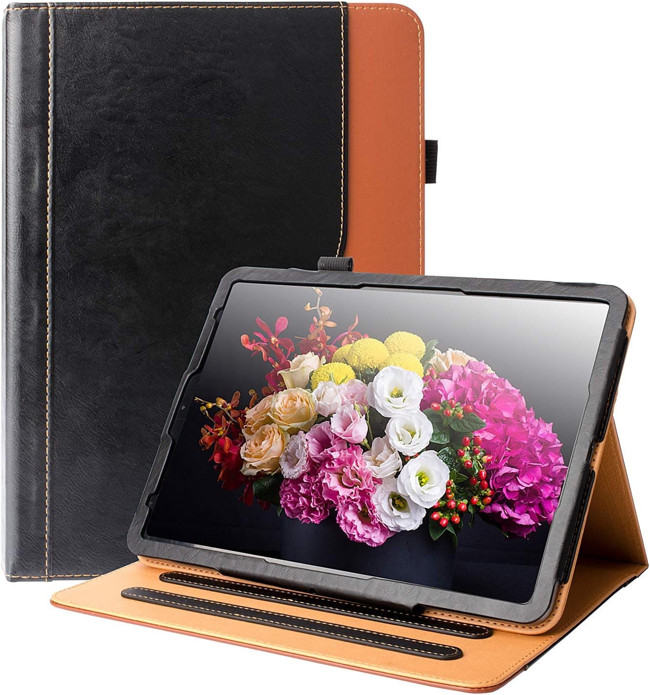 iPad Pro 11 Case 2018 HLHGR Premium Leather Smart Case Multiple Viewing Angles Stand Folio Cover with Auto Wake/Sleep Pencil Holder and Card Pocket for iPad Pro 11" 2018 Release,Black/Brown