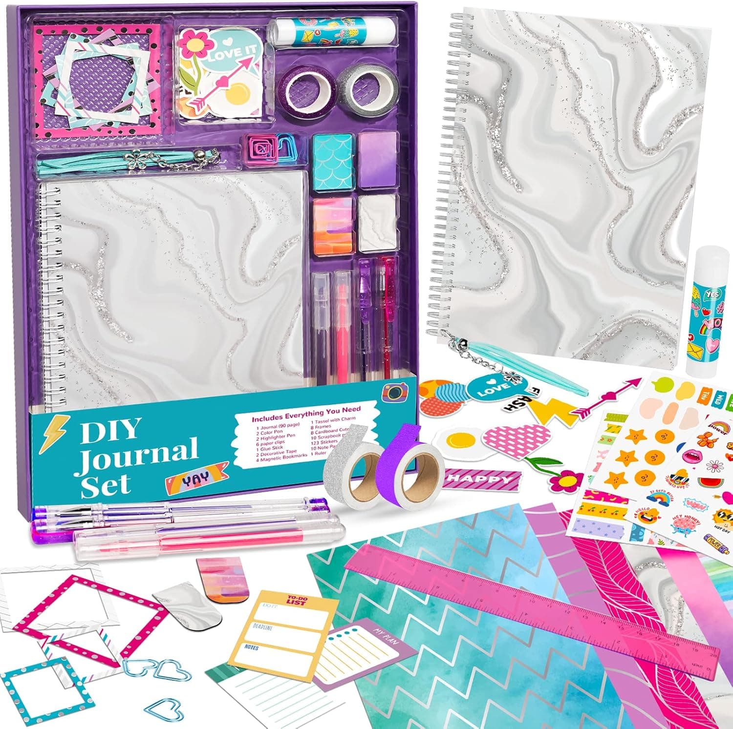 Gifts for Girls Age of 8 9 10 11 12 13 Years Old and Up, DIY Journal Set, Personalized Diary Stuff for Tweens Teens, Decorate Your Planner, Journaling Arts Craft Kit. Ideal Girls Toy (Purple)